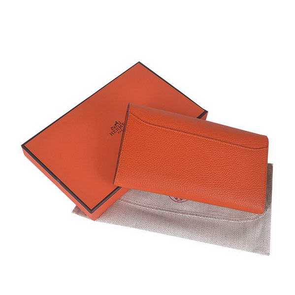 Cheap Fake Hermes Constance Long Wallets Orange Calfskin Leather Silver